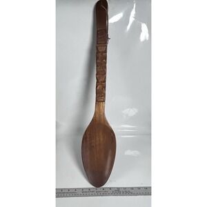Vintage Large Carved Monkey Pod Wood Spoon Tiki Wall Hanging Decor‎ 28"
